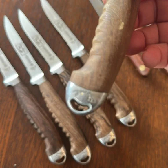 🇧🇷 Set of 5 MUNDIAL steak knives & 1 fish knife. Stamped Olivier Anquier. Brazil - Picture 3 of 12